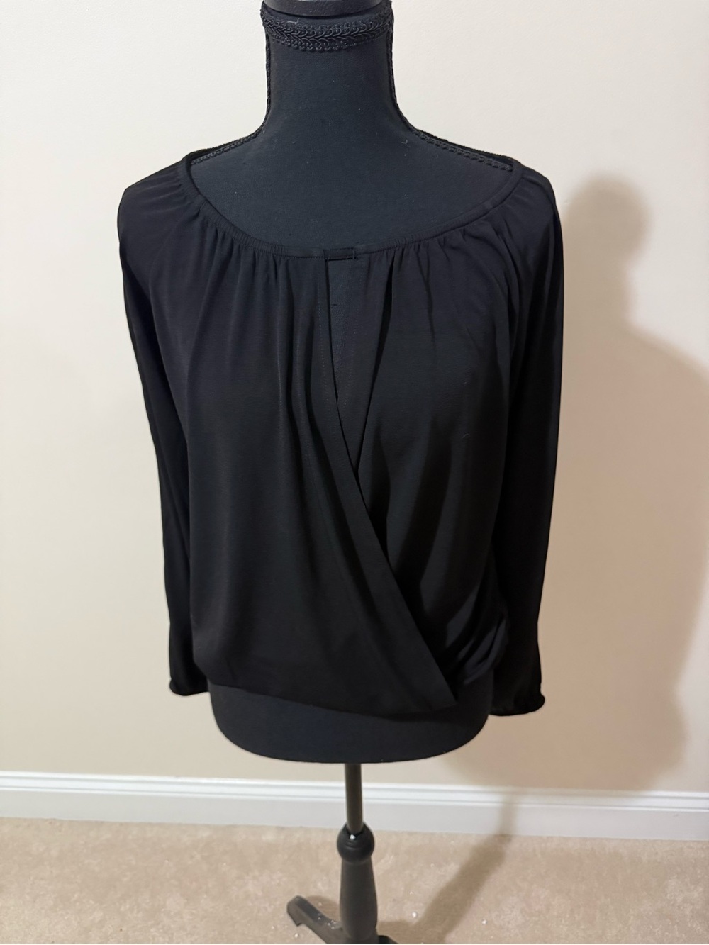 Express Black Long Sleeve Draped Front Top